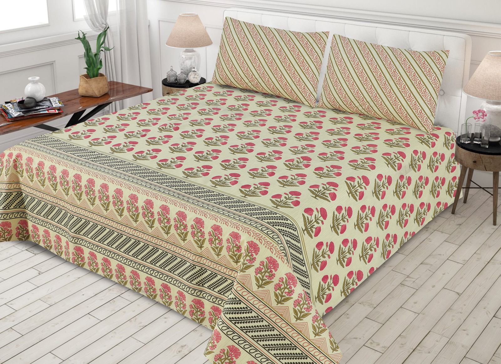 Salonika Cotton 3 Piece Double Bed Bedsheet Set